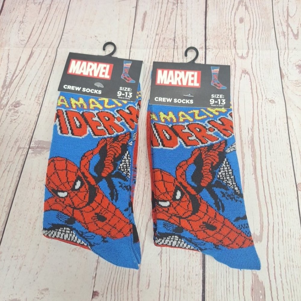 Marvel Spider-Man All Over Graphics Size 9-13  Crew Socks (2 Pair)‎